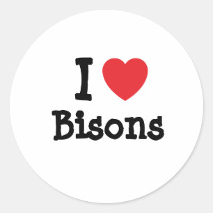 Sticker Rond J'aime le coeur de Bisons personnalisé