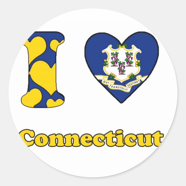 Sticker Rond J'aime le Connecticut (Devant)