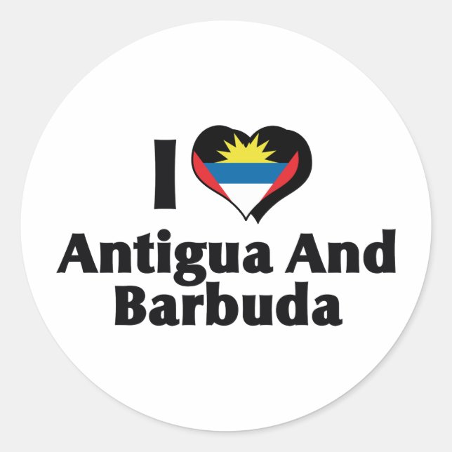 Sticker Rond J'aime le drapeau d'Antigua-et-Barbuda (Devant)