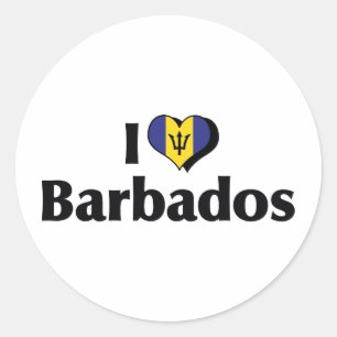Sticker Rond J'aime le drapeau de la Barbade