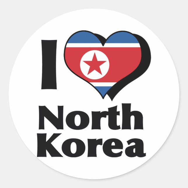 Sticker Rond J'aime le drapeau de la Corée du Nord (Devant)