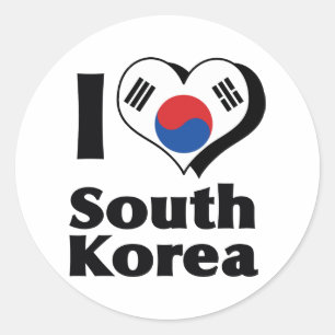 Sticker Rond J'aime le drapeau de la Corée du Sud