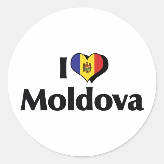 Sticker Rond J'aime le drapeau de la Moldavie (Devant)