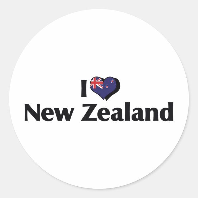Sticker Rond J'aime le drapeau de la Nouvelle-Zélande (Devant)