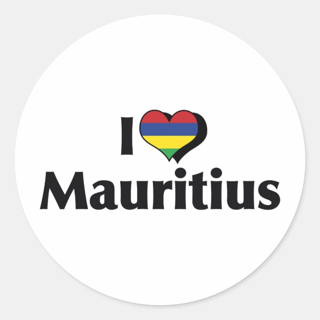 Sticker Rond J'aime le drapeau de Maurice (Devant)
