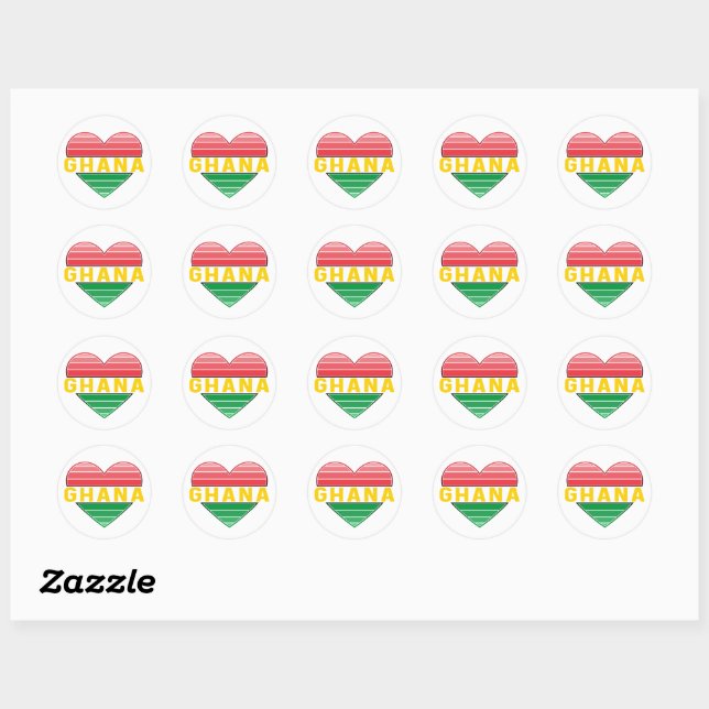 Sticker Rond J'aime le Ghana, le coeur ghanéen (Feuille)