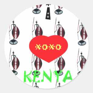 Sticker Rond J'aime le Kenya - Impression d'art Maasai