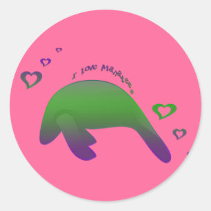 Sticker Rond J'aime le pourpre vert de lamantins