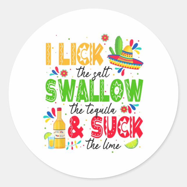 Sticker Rond J'Aime Le Sel Avaler La Tequila Cinco De Mayo (Devant)