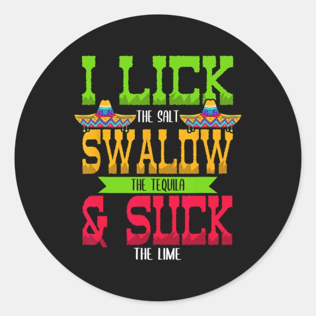 Sticker Rond J'Aime Le Sel Avaler La Tequila Cinco De Mayo (Devant)