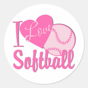 Sticker Rond J'Aime Le Softball Rose