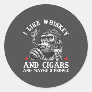 Sticker Rond J'aime le Whisky Et les Cigares Et Peut-être 3 Per