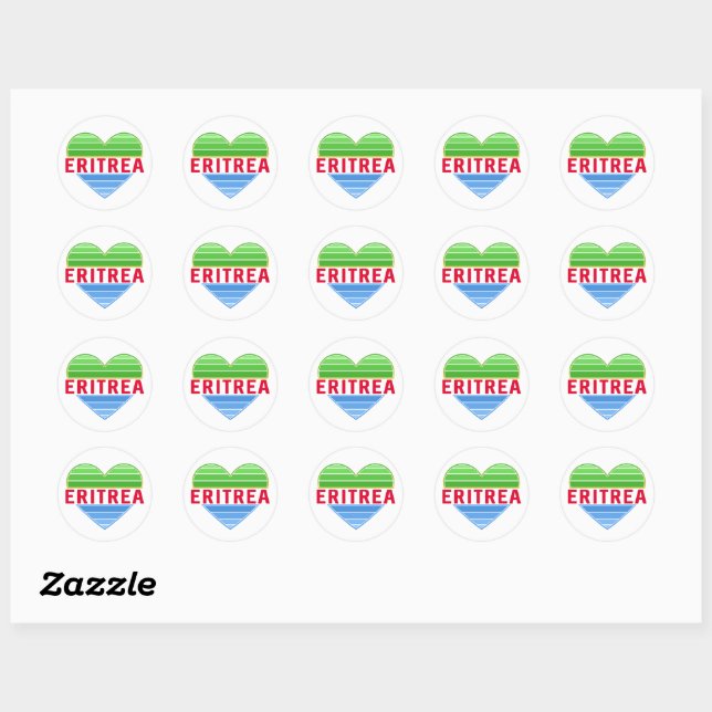 Sticker Rond J'aime l'Erythrée, coeur érythréen (Feuille)