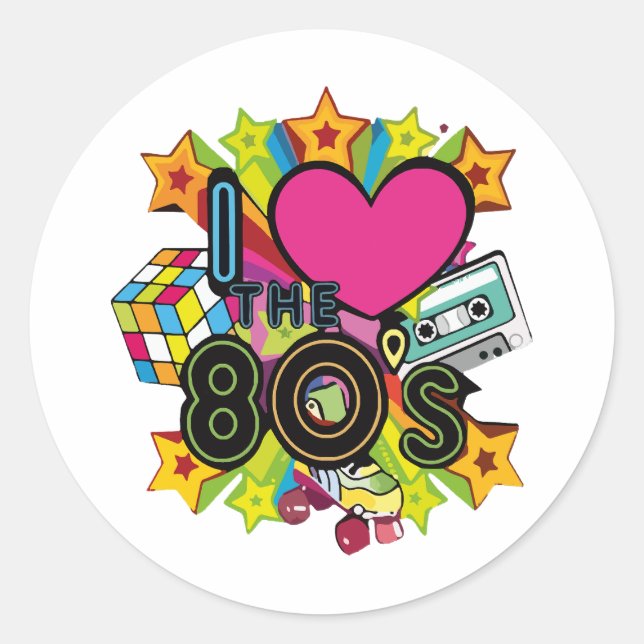 Sticker Rond j'aime les années 80 (Devant)