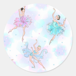 Sticker Rond J'aime les ballerines bleues roses d'anniversaire
