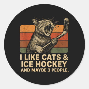 Sticker Rond J'aime les chats de hockey sur glace et peut-être