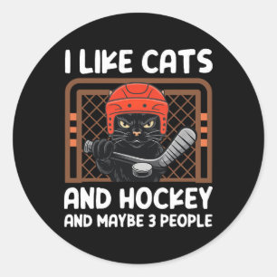 Sticker Rond J'aime les chats et le hockey et peut-être 3 perso