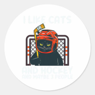 Sticker Rond J'aime les chats et le hockey et peut-être 3 perso