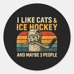 Sticker Rond J'Aime Les Chats Le Hockey Sur Glace Et Peut-être