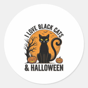 Sticker Rond J'aime les chats noirs Halloween Vintage Design de
