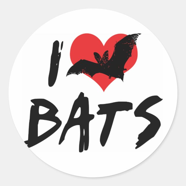 Sticker Rond J'aime les chauves-souris cœur (Devant)