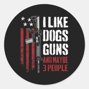 Sticker Rond J'aime les chiens de chasse et peut-être 3 personn