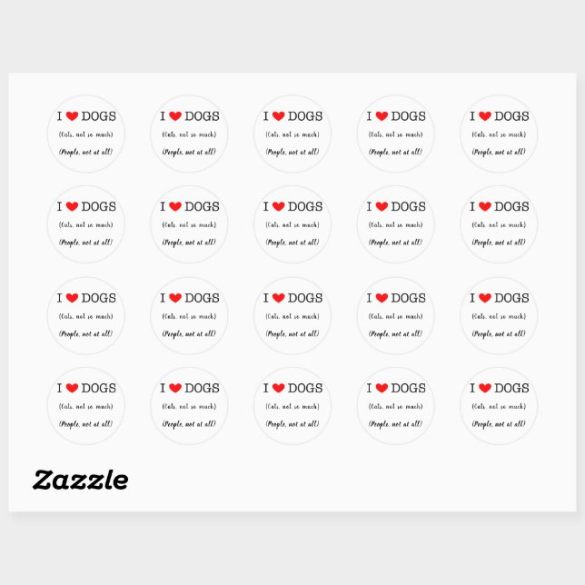Sticker Rond J'aime les chiens, les chats pas tellement, les ge (Feuille)