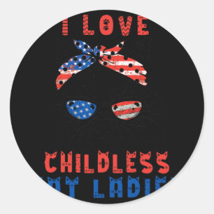 Sticker Rond J'Aime Les Dames De Chat Sans Enfant