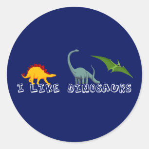 Sticker Rond J'Aime Les Dinosaures Bleus