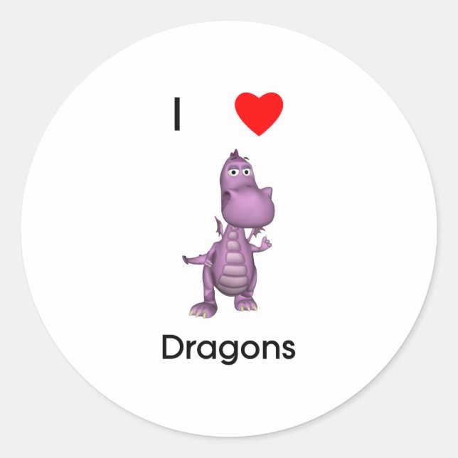 Sticker Rond J'aime les dragons (Devant)