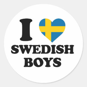 Sticker Rond J'aime les garçons suédois Drapeau de Suède Cœur