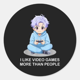 Sticker Rond J'aime les jeux vidéo plus que les gens drôle Game
