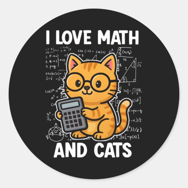 Sticker Rond J'aime les maths et les chats (Devant)