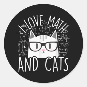 Sticker Rond J'Aime Les Maths Et Les Chats Cute Kitty Chat