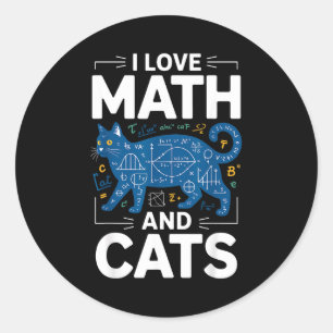 Sticker Rond J'aime les maths et les chats Prof de maths drôle