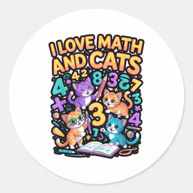 Sticker Rond J'aime les maths et les chats Professeur Élève  (Devant)