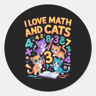 Sticker Rond J'aime les maths et les chats Professeur Étudiant