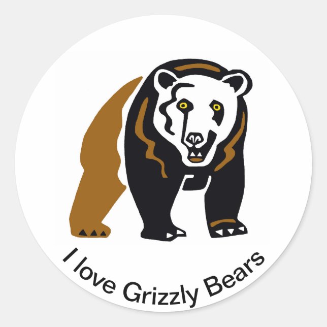 Sticker Rond J'aime les ours grizzlis - Guerrier de la faune -  (Devant)