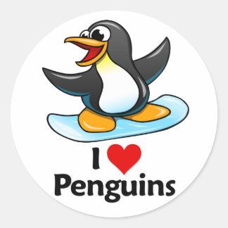 Sticker Rond J'aime les pingouins