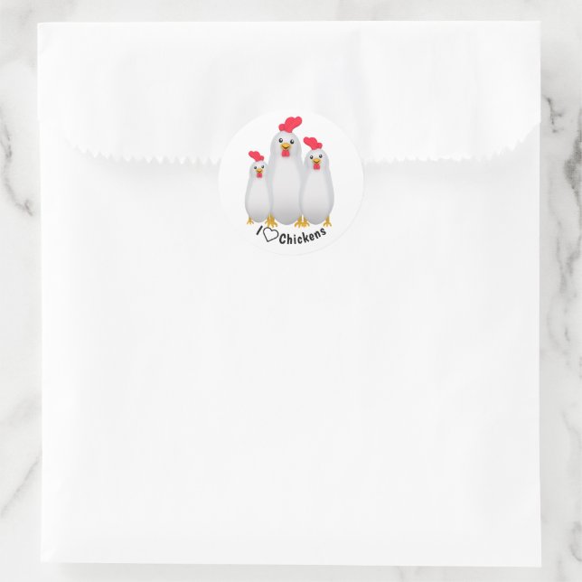 Sticker Rond J'Aime Les Poulets ! (Sac)