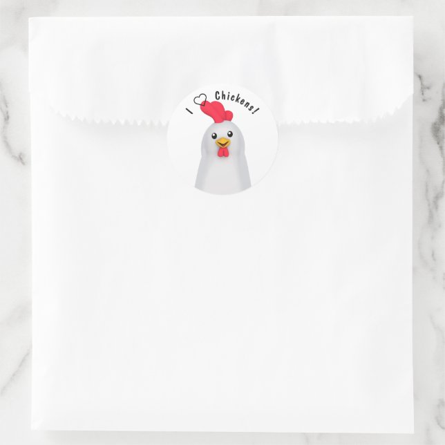 Sticker Rond J'Aime Les Poulets ! (Sac)