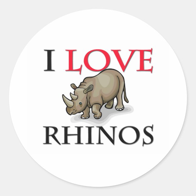Sticker Rond J'aime les rhinocéros (Devant)