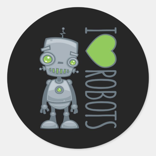 Sticker Rond J'aime les robots (Devant)