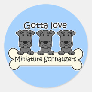 Sticker Rond J'aime les Schnauzers miniatures
