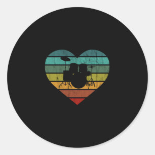 Sticker Rond J'aime les tambours Rétro Cœur