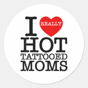 Sticker Rond J'Aime Les Tatouages Chauds Les mamans Coeur Rouge