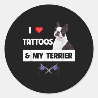 Sticker Rond J'Aime Les Tatouages Et Ma Frontière Collie Chien 