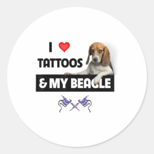 Sticker Rond J'Aime Les Tatouages Et Mon Chien Beagle Tatouage