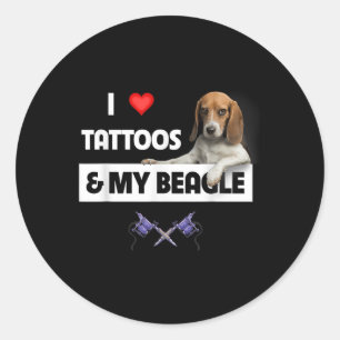 Sticker Rond J'Aime Les Tatouages Et Mon Chien Beagle Tatouage