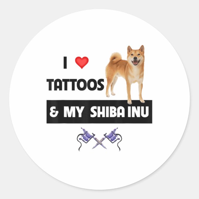 Sticker Rond J'Aime Les Tatouages Et Mon Chien Shiba Inu Maman  (Devant)